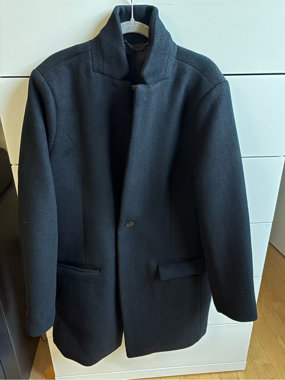 Men's LE 31 Simons Black Single-Button Wool Peacoat Jacket